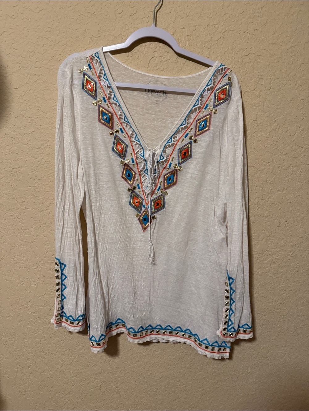 INC International Concepts White Embroidered V-Neck Tunic